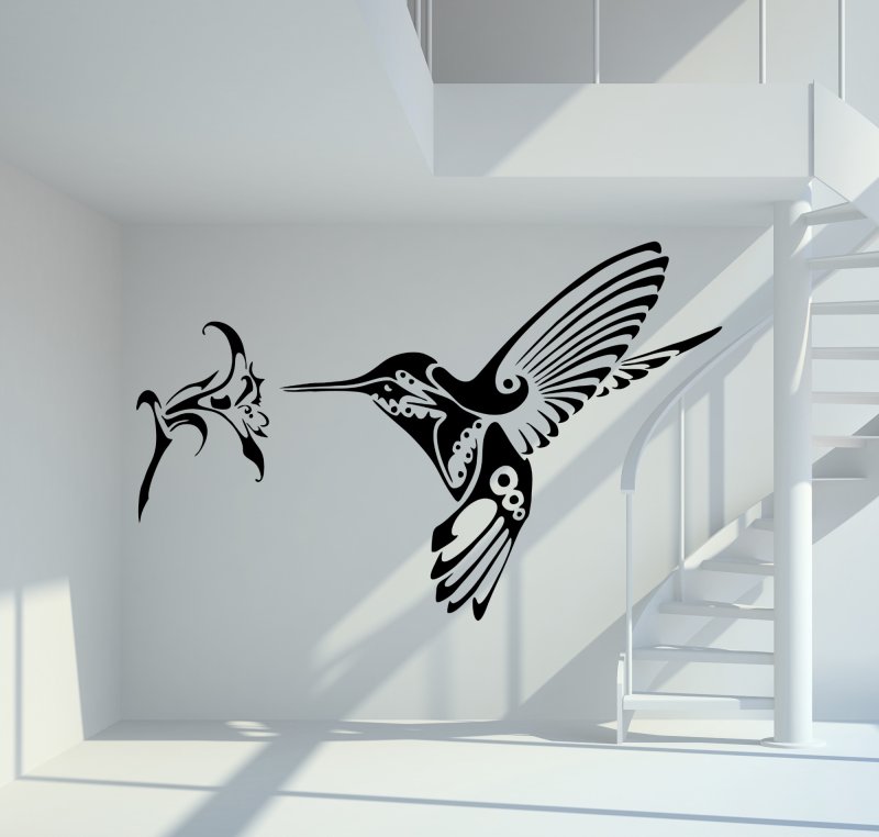 12015 Kolibri mit Blume Wandtattoo